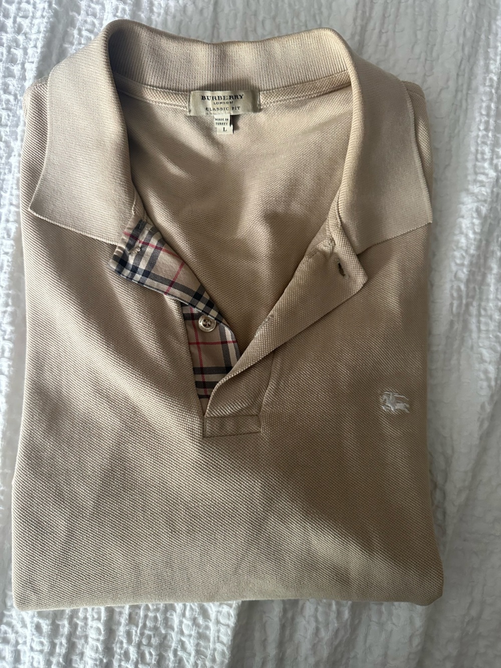 Burberry Tan Polo Shirt with Signature Check Trim